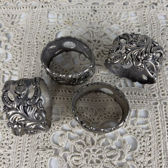 Godinger Silver Art Co Baroque Rococo LTD Set Of 4 Napkin Rings GSA Holders - Picture 4 of 11